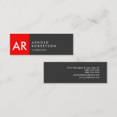 Moderne Monogramm-Graue Red Strip-Visitenkarte Mini Visitenkarte (Vorne/Hinten)