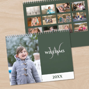 Moderne Monogramm-Grün-Foto Kalender