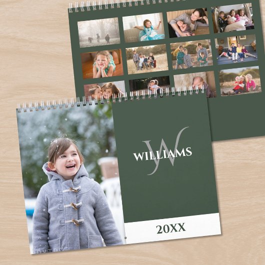 Moderne Monogramm-Grün-Foto Kalender