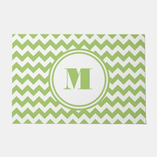 Moderne monogramm-grüne Streifen Fußmatte (Vorderseite)