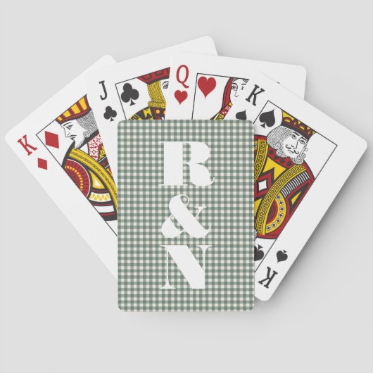 Moderne Monogramm-Grüner Gingham-Hochzeit Spielkarten (Rückseite)