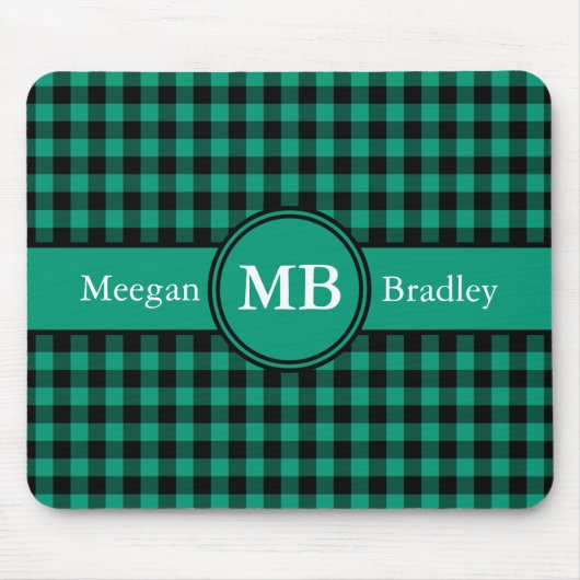 Moderne Monogramm-Grünkaromuster Mousepad (Vorne)