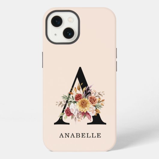 Moderne Monogramm Herbst Wasserfarbe Flora iPhone Hülle (Rückseite)