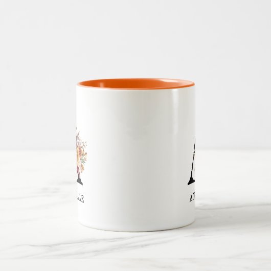 Moderne Monogramm Herbst Wasserfarbe Flora Zweifarbige Tasse (Mittel)