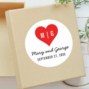 Moderne Monogramm Herz Individuelle Hochzeit Save Runder Aufkleber