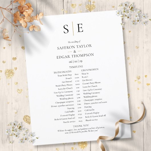 Moderne Monogramm-Hochzeitsplan-Zeitachse