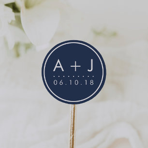 Moderne Monogramm-Hochzeitsticker Benutzerdefini Runder Aufkleber