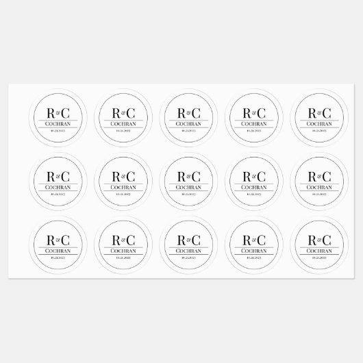 Moderne Monogramm-Hochzeitsticker Etiketten (Blatt)