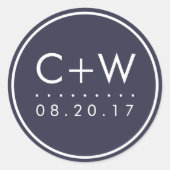 Moderne Monogramm-Hochzeitsticker | Midnight Blue Runder Aufkleber (Vorderseite)