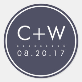 Moderne Monogramm-Hochzeitsticker | Midnight Blue Runder Aufkleber