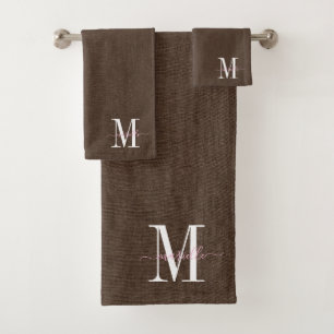 Moderne Monogramm Imitate Dunkelbraun Badhandtuch Set