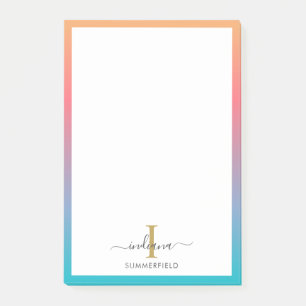 Moderne Monogramm-Initial-Schrift Blau Orange Ombr Post-it Klebezettel