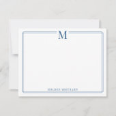 Moderne Monogramm-Initiale Blaue Rand-Papeterie Mitteilungskarte (Vorderseite)