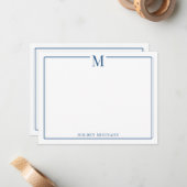 Moderne Monogramm-Initiale Blaue Rand-Papeterie Mitteilungskarte (Vorderseite/Rückseite Beispiel)