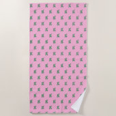 Moderne Monogramm-Initiale Buchstabe Rosa Grün Mus Strandtuch (Vorderseite)