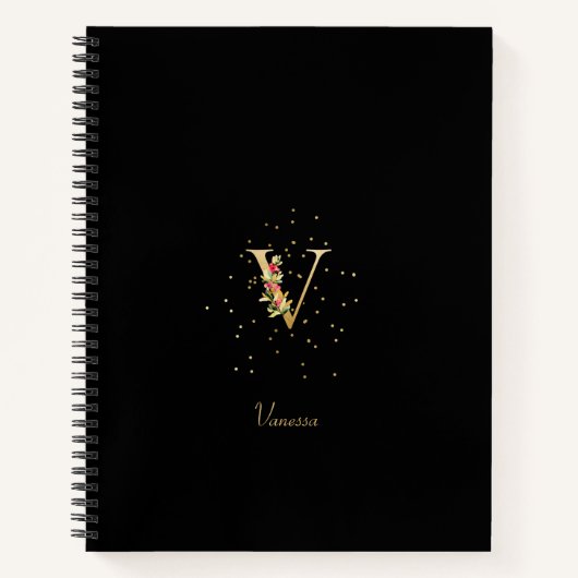 Moderne Monogramm-Initiale Buchstabe V Blumenmuste Notizblock (Vorderseite)