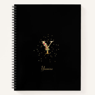 Moderne Monogramm-Initiale Buchstabe Y Blumenmuste Notizblock