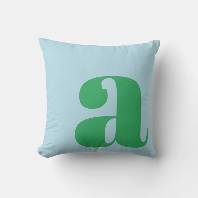 Moderne Monogramm-Initiale, Pastellblau Grün Kissen (Vorderseite)