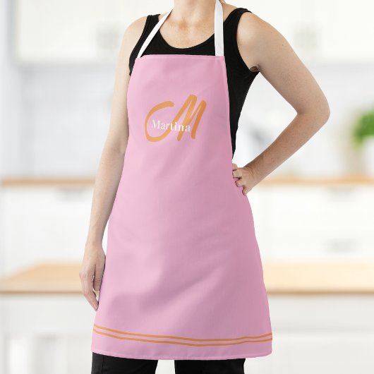Moderne Monogramm-Initiale Pink Orange Schürze