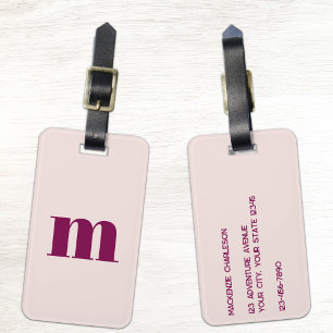 Moderne Monogramm-Initiale Rosé Burgunderrot Gepäckanhänger