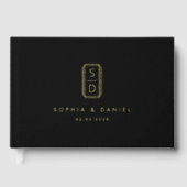 Moderne Monogramm-Initialen Hochzeit schwarze real Gästebuch (Vorderseite)