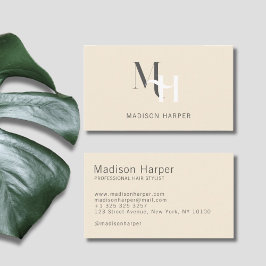 Moderne Monogramm-Initialen in Beige Visitenkarte