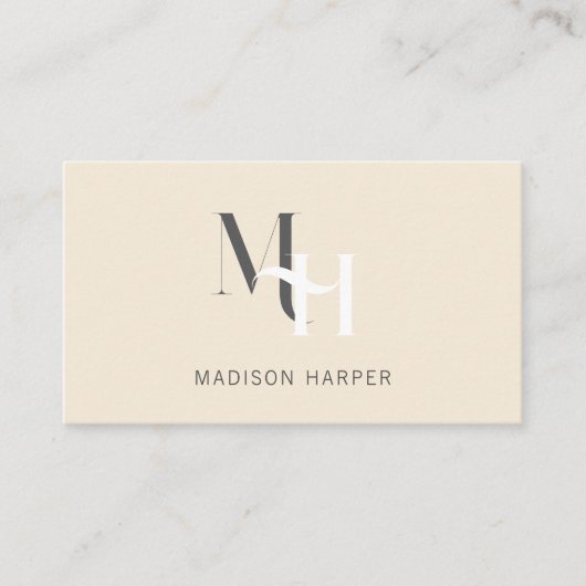Moderne Monogramm-Initialen in Beige Visitenkarte (Vorderseite)