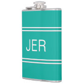 Moderne Monogramm-Initialen Minimal Aquamarin grün Flachmann (Links)