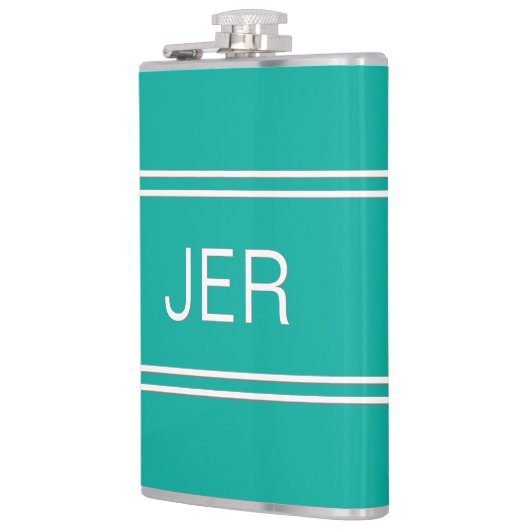 Moderne Monogramm-Initialen Minimal Aquamarin grün Flachmann (Links)