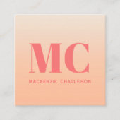 Moderne Monogramm-Initialen Name Peach Gradient Quadratische Visitenkarte (Vorderseite)