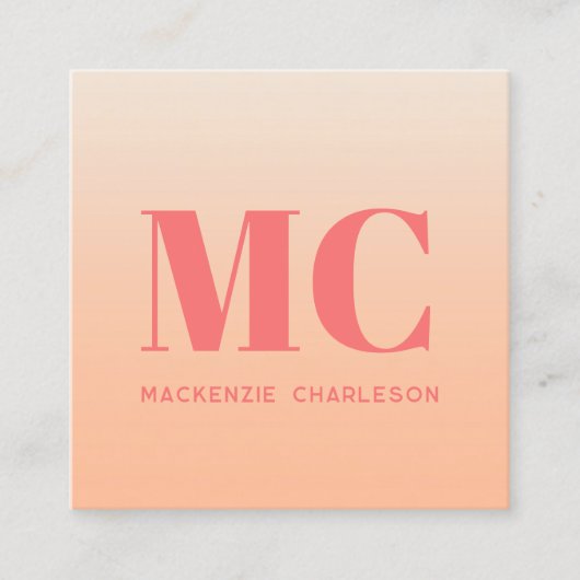 Moderne Monogramm-Initialen Name Peach Gradient Quadratische Visitenkarte (Vorderseite)