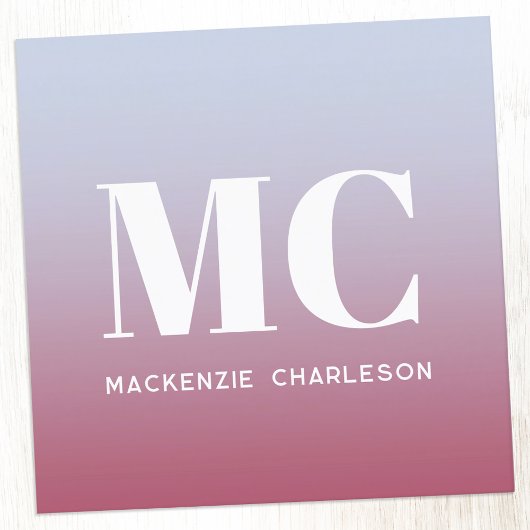 Moderne Monogramm-Initialen Name Pink Blue Gradien Quadratische Visitenkarte