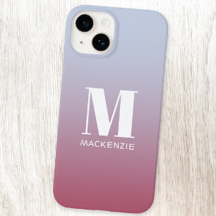 Moderne Monogramm-Initialen Name Rosa Blau Gradien iPhone 14 Hülle