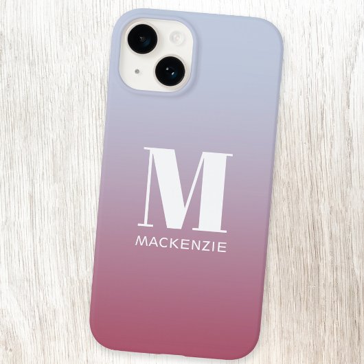 Moderne Monogramm-Initialen Name Rosa Blau Gradien iPhone Hülle