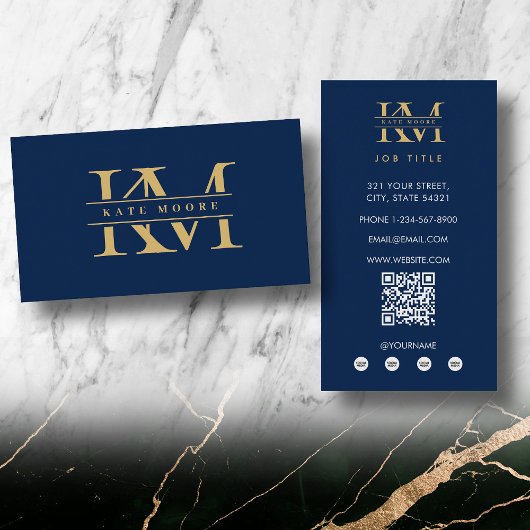 Moderne Monogramm-Initialen Professionell Blau Gol Visitenkarte