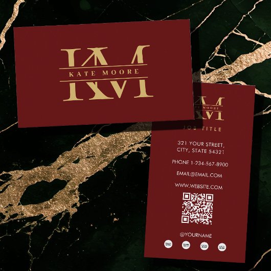 Moderne Monogramm-Initialen Professionell Rot Gold Visitenkarte