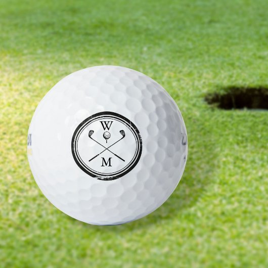 Moderne Monogramm-Initialen schwarz und weiß Golfball