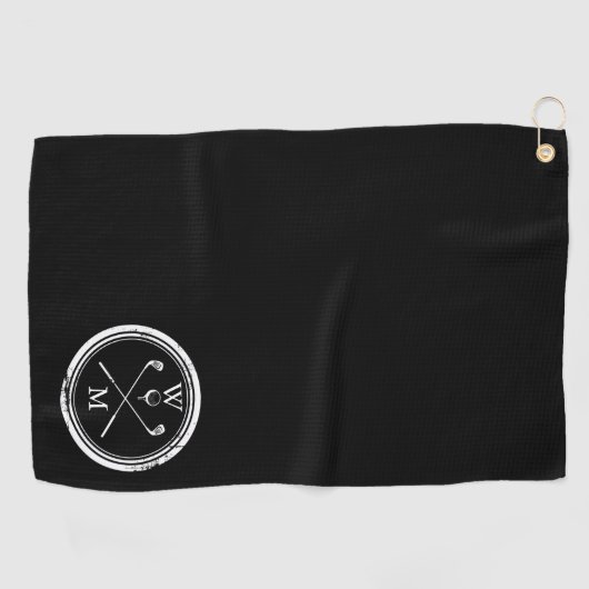 Moderne Monogramm-Initialen schwarz und weiß Golfhandtuch (Horizontal)