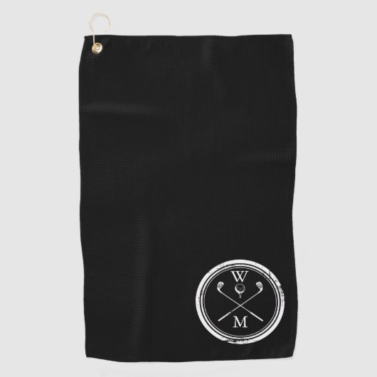 Moderne Monogramm-Initialen schwarz und weiß Golfhandtuch (Vorderseite)