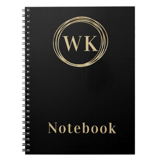 Moderne Monogramm-Initialen schwarzer Gold-Circles Notizblock (Vorderseite)