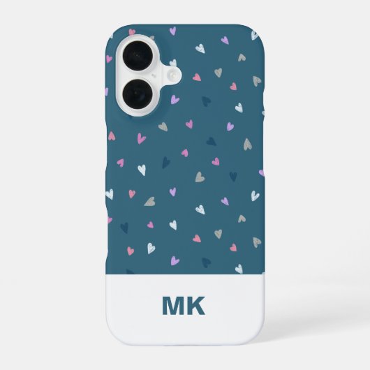 Moderne Monogramm-iPhone-Hülle mit Herzen iPhone 16 Hülle (Rückseite)