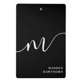 Moderne Monogramm-Kalligrafie Schwarz-weiß Mini Klemmbrett (Rückseite)