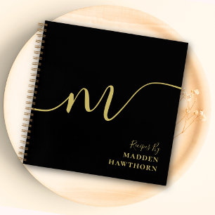 Moderne Monogramm Kalligraphie Name Black Gold Rez Notizblock