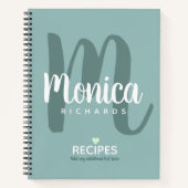 Moderne Monogramm-Koch-Rezepturen aquamarin blau Notizblock (Vorderseite)