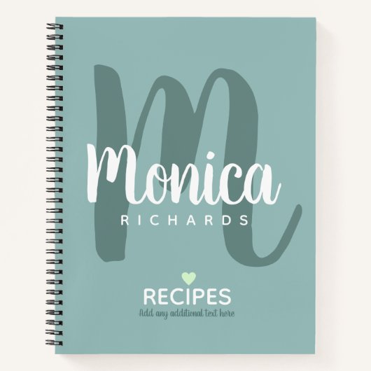 Moderne Monogramm-Koch-Rezepturen aquamarin blau Notizblock (Vorderseite)
