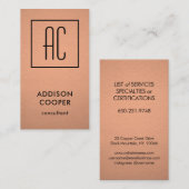 Moderne monogramm Kupfer-Imitate für Schwarz und S Visitenkarte (Vorne/Hinten)