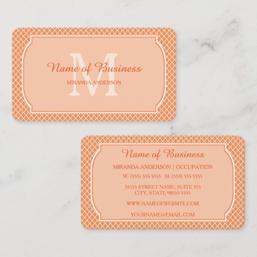 Moderne monogramm-Lichtopflex mit orangefarbenem Q Visitenkarte (Vorne/Hinten)