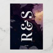 Moderne Monogramm-Lila Hochzeit im Herbst Folieneinladung (Rückseite)