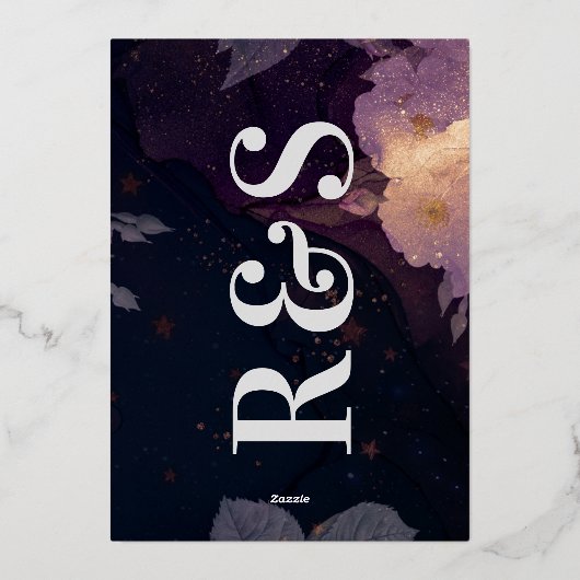 Moderne Monogramm-Lila Hochzeit im Herbst Folieneinladung (Rückseite)