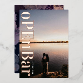 Moderne Monogramm-Lila Hochzeit im Herbst Folieneinladung